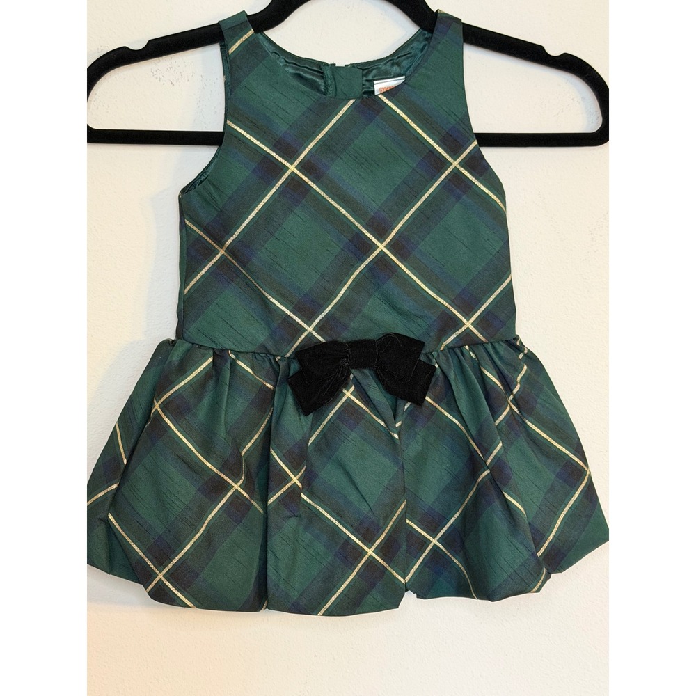 Gymboree Girls Green Plaid Gold Metallic Bubble Hem Holiday Dress 3T